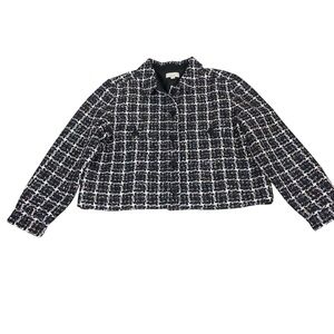 LOFT Shimmer Metallic Cropped Shirt Jacket Size XL Tweed Multi Color Career
